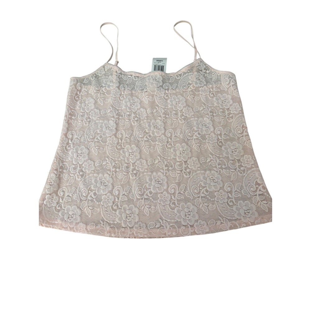 Morgan Taylor Intimates Floral Lace Camisole Blush Pink Top LG NWT Flirty Sexy
